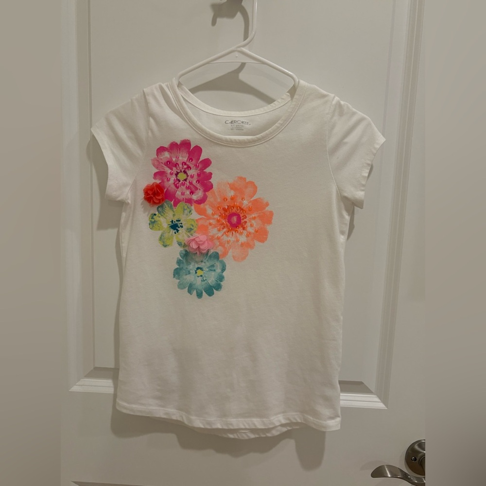 Cherokee White Tee with Colorful Floral Design